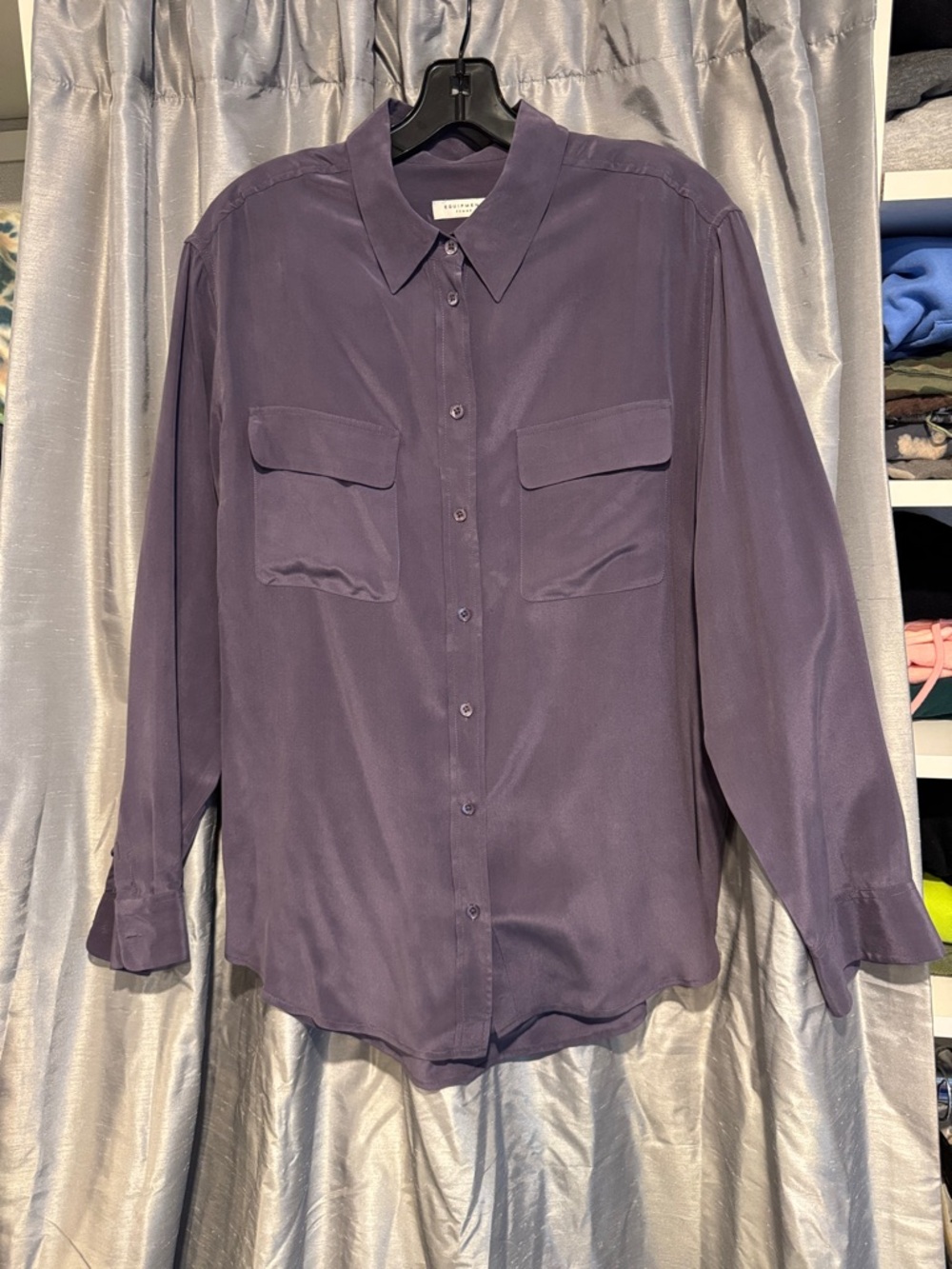 Equipment Purple Button-Down Silk Shirt size Medium